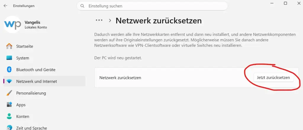Netzwerk komplett zuruecksetzen Netzwerk komplett zurücksetzen