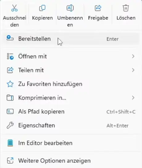 Windows 11 Setup starten – Datei bereitstellen per Rechtsklick