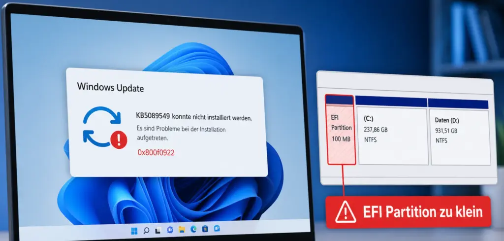 Windows 11 Update Fehler 0x800f0922 – EFI Partition zu klein KB5089549 schlaegt fehl Windows 11 Update Fehler 0x800f0922 – EFI Partition zu klein, KB5089549 schlägt fehl