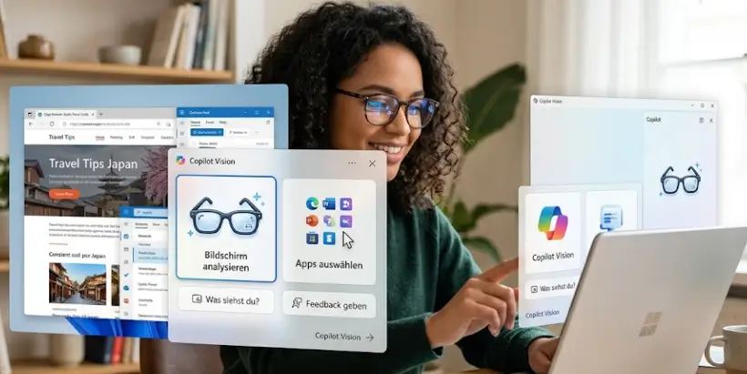 Copilot Vision Windows 11 nutzen Brillensymbol Apps auswaehlen Bildschirm analysieren Copilot Vision Windows 11 nutzen Brillensymbol Apps auswählen Bildschirm analysieren