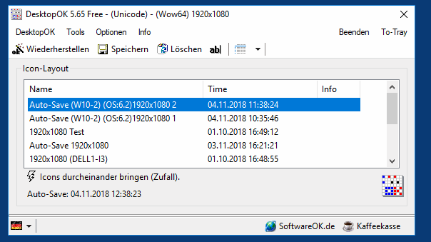 DesktopOK Windows 11 Desktopsymbole Position speichern