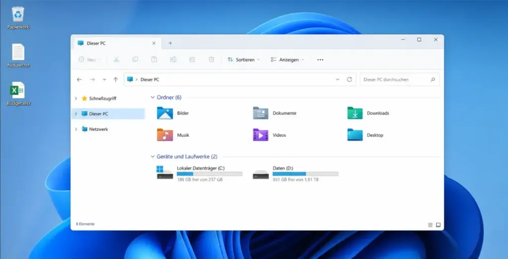 Dieser PC statt Schnellzugriff Dieser PC statt Schnellzugriff