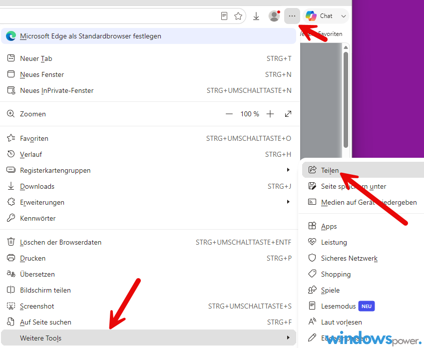Eine Webseite aus Microsoft Edge freigeben Eine Webseite aus Microsoft Edge freigeben