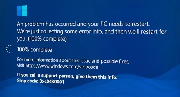 Fehlercode Fehlercode 0xc0430001
