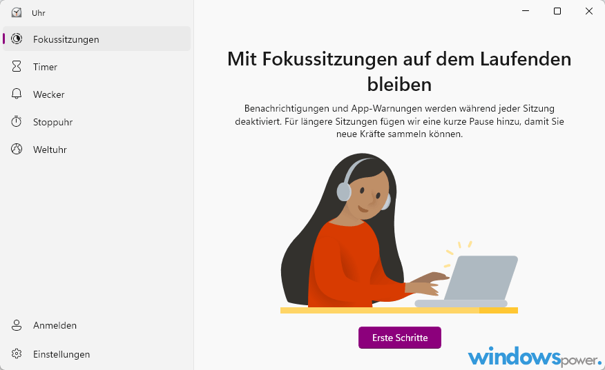 Fokussitzungen einrichten Uhr Fokussitzungen einrichten Uhr
