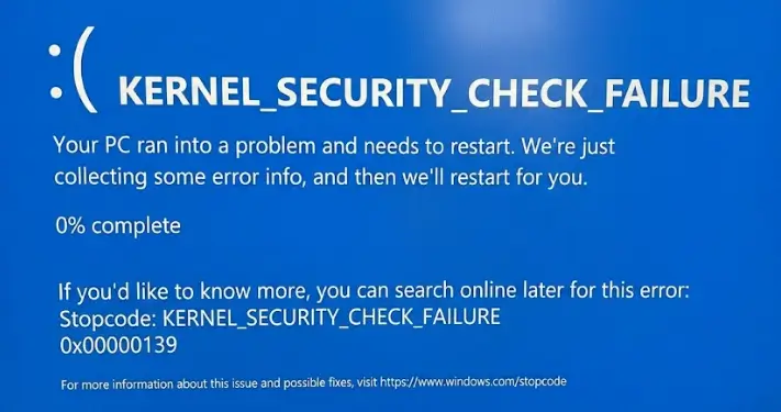 KERNEL SECURITY CHECK FAILURE Windows 11 Bluescreen BSOD Stoppcode 0x00000139 1 KERNEL_SECURITY_CHECK_FAILURE beheben Windows 11 Bluescreen BSOD Stoppcode 0x00000139