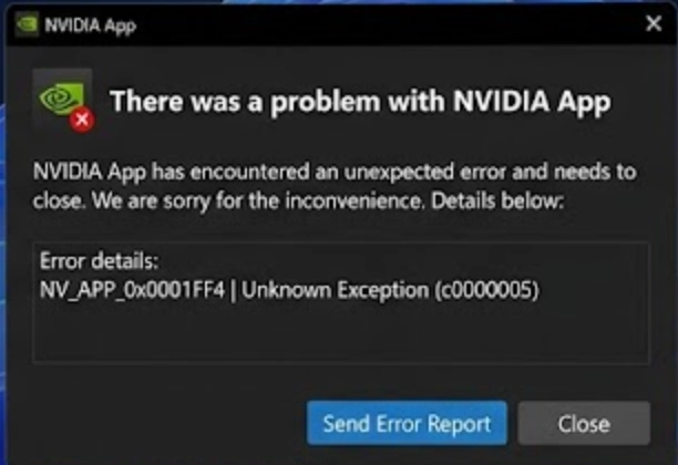 Nvidia App stürzt ab – Fehlermeldung There was a problem with NVIDIA App unter Windows 11