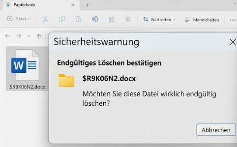 Papierkorb kryptische Dateinamen Windows 11 Loeschdialog R Bezeichnung Papierkorb zeigt kryptische Namen