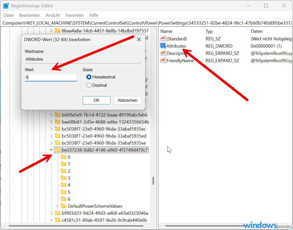 Registry Editor mit dem Pfad zum Deaktivieren des Prozessorleistungs Boost Modus Registry Editor mit dem Pfad zum Deaktivieren des Prozessorleistungs Boost Modus