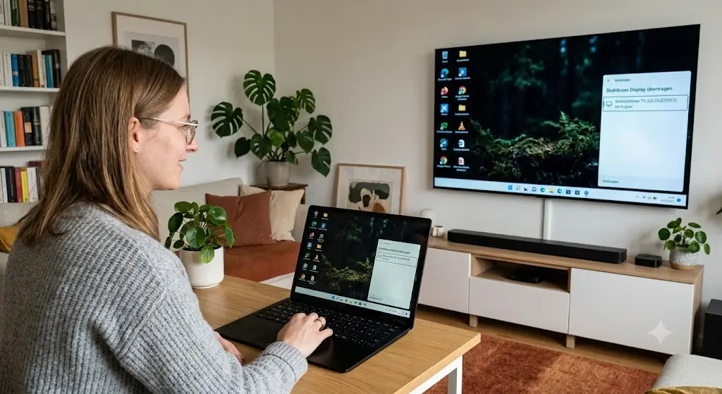 Windows 11 Bildschirm auf Fernseher streamen – Verbindungsmenue nach Windows Taste K Windows 11 Bildschirm auf Fernseher streamen – Verbindungsmenü nach Windows Taste K