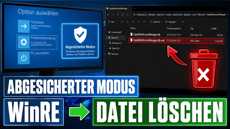 Windows 11 CapabilityAccessManager.db wal loeschen abgesicherter Modus WinRE Datei Windows 11 CapabilityAccessManager.db wal löschen abgesicherter Modus WinRE Datei Explorer