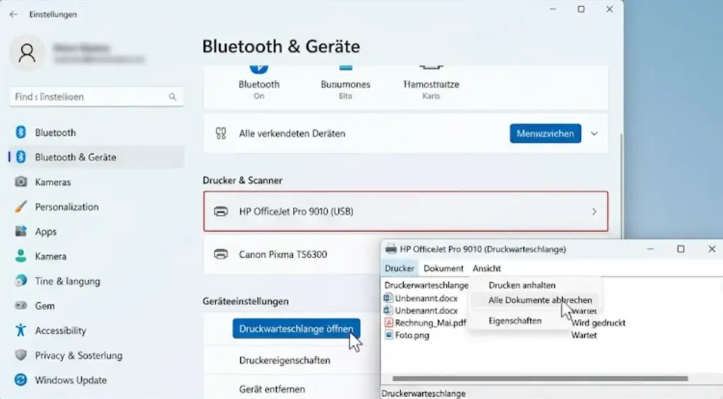 Windows 11 Druckerwarteschlange leeren %E2%80%93 Einstellungen Bluetooth Geraete Drucker Scanner Druckwarteschlange oeffnen Windows 11 Druckerwarteschlange leeren – Einstellungen Bluetooth Geräte Drucker Scanner Druckwarteschlange öffnen