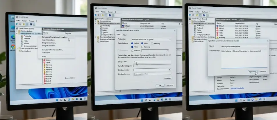 Windows 11 Ereignisanzeige benutzerdefinierte Ansicht erstellen Filter speichern Windows 11 Ereignisanzeige benutzerdefinierte Ansicht erstellen Filter speichern