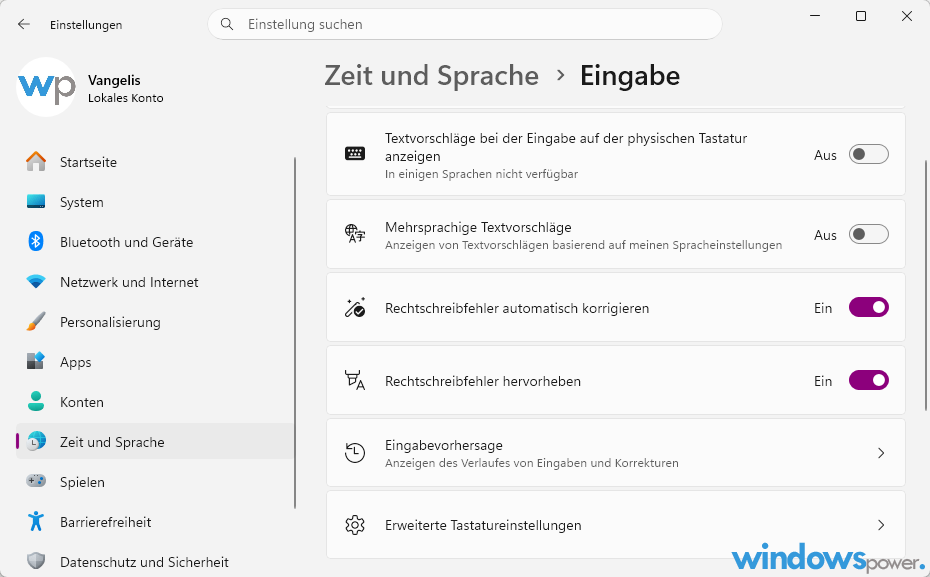 Windows 11 Rechtschreibfehler hervorheben Autokorrektur Schalter Einstellungen Eingabe Windows 11 Rechtschreibfehler hervorheben Autokorrektur Schalter Einstellungen Eingabe