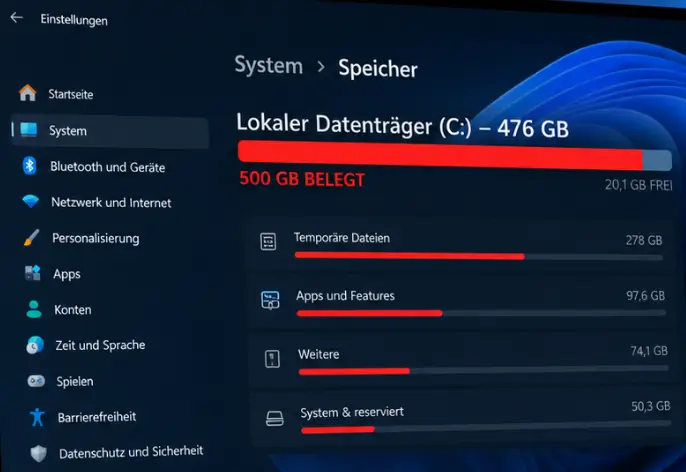 Windows 11 Speicherplatz Bug 500 GB CapabilityAccessManager.db wal Systemlaufwerk voll Windows 11 Speicherplatz Bug 500 GB CapabilityAccessManager.db wal Systemlaufwerk voll