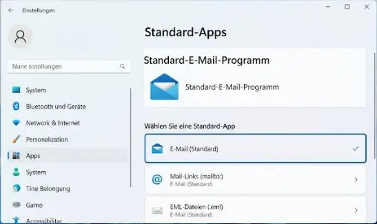 Windows 11 Standard E Mail Programm aendern Einstellungen Apps Standard Apps Mail Windows 11 Standard E-Mail Programm ändern Einstellungen Apps Standard Apps Mail
