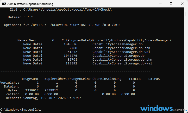 Windows 11 robocopy Befehl CapabilityAccessManager.db wal Dateigroesse pruefen CMD Windows 11 robocopy Befehl CapabilityAccessManager.db wal Dateigröße prüfen CMD