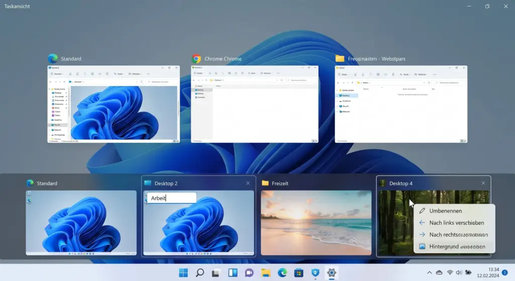 Windows 11 virtuelle Desktops umbenennen eigenes Hintergrundbild zuweisen Windows 11 virtuelle Desktops umbenennen eigenes Hintergrundbild zuweisen