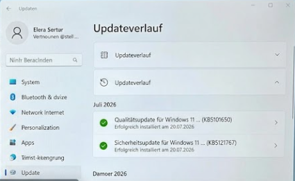 Windows Update Verlauf mit installierten Juli 2026 Updates KB5101650 und KB5121767
