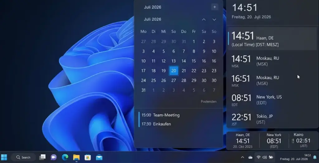 Mehrere Zeitzonen in der Windows 11 Taskleiste anzeigen Mehrere Zeitzonen Windows 11 Taskleiste