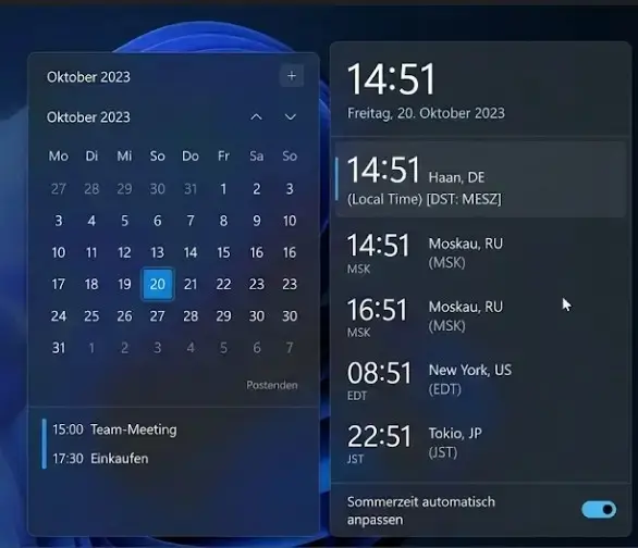 windows 11 taskleiste zeitzonen anzeigenamen sommerzeit automatisch kalender Windows 11 Taskleiste Zeitzonen Anzeigenamen Sommerzeit automatisch Kalender