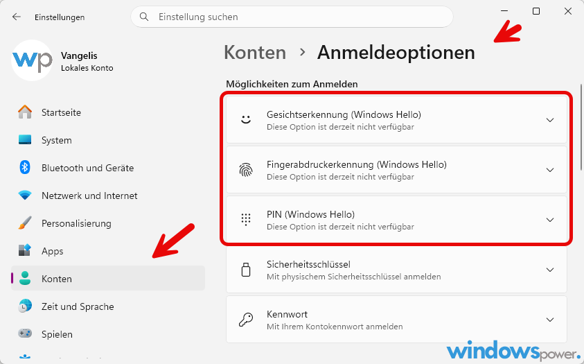 Windows Hello PIN einrichten