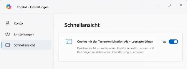 Copilot Einstellungen mit Schalter fuer Alt Leertaste Tastenkombination Copilot Einstellungen mit Schalter für Alt Leertaste Tastenkombination