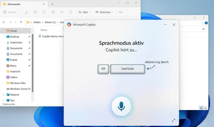 Copilot Sprachmodus mit Mikrofon Symbol nach Aktivierung von Alt Leertaste in Windows 11 Copilot Sprachmodus mit Mikrofon Symbol nach Aktivierung von Alt Leertaste in Windows 11