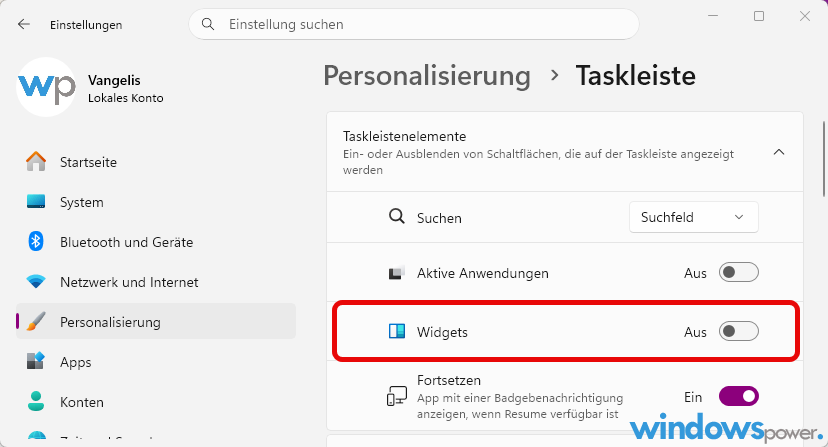 Wetter Widget aus der Taskleiste entfernen