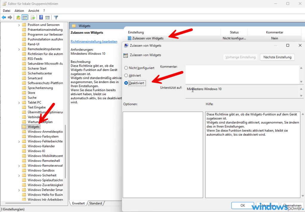Widgets komplett per Gruppenrichtlinie deaktivieren
