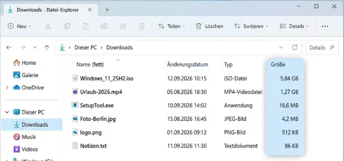 Windows 11 Dateigroessen MB GB anzeigen Windows 11 Dateigrößen MB GB anzeigen