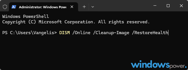 DISM Cleanup Image RestoreHealth Befehl in der Eingabeaufforderung
