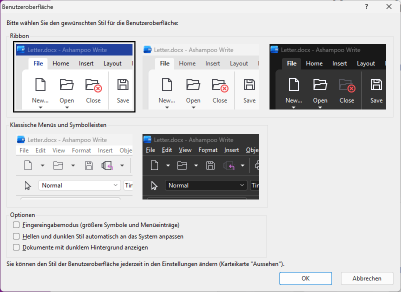 Ashampoo Office 27 Ersteinrichtung mit Wahl zwischen klassischer Menueleiste und Ribbon Oberflaeche Ashampoo Office 27 Ersteinrichtung mit Wahl zwischen klassischer Menüleiste und Ribbon Oberfläche