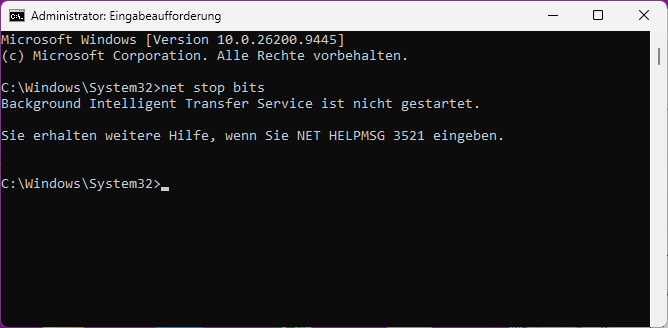 Eingabeaufforderung mit Befehlen zum Zuruecksetzen von SoftwareDistribution und Catroot2 Eingabeaufforderung mit Befehlen zum Zurücksetzen von SoftwareDistribution und Catroot2