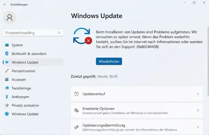 Fehler 0x80240438 in den Windows 11 Einstellungen bei Windows Update Fehler 0x80240438 in den Windows 11 Einstellungen bei Windows Update