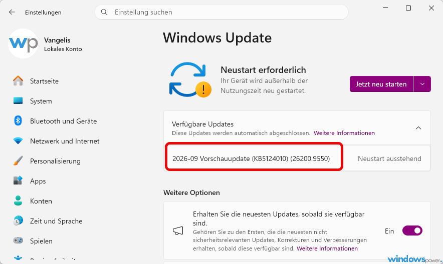 KB5124010 Update Bildschirm in den Windows 11 Einstellungen KB5124010 Update Bildschirm in den Windows 11 Einstellungen