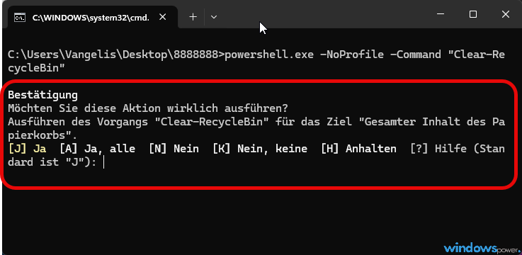Rueckfrage Variante Papierkorb leeren mit Sicherheitsnetz Rückfrage Variante Papierkorb leeren mit Sicherheitsnetz