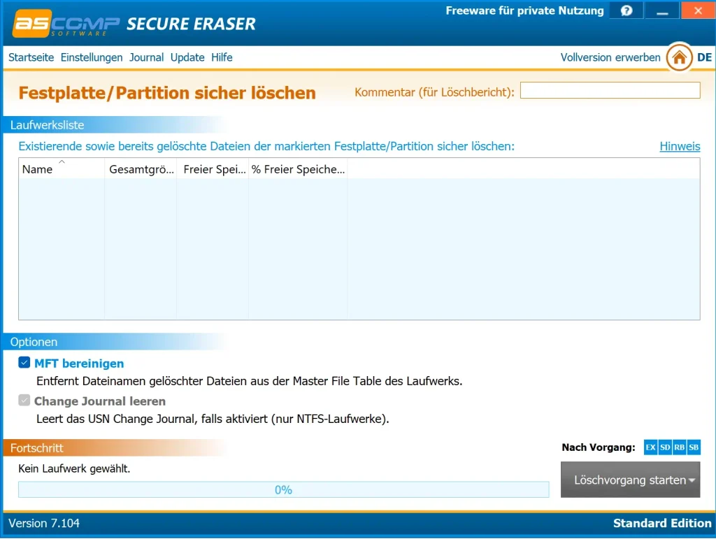 Secure Eraser Dateien und Festplatten loeschen Secure Eraser Dateien und Festplatten löschen