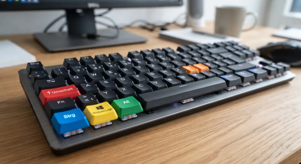 Tastatur mit markierten Tasten fuer die Windows Tastenkombination LinkedIn Strg Alt Umschalt Windows Taste und L Tastatur mit markierten Tasten für die Windows Tastenkombination LinkedIn Strg Alt Umschalt Windows Taste und L