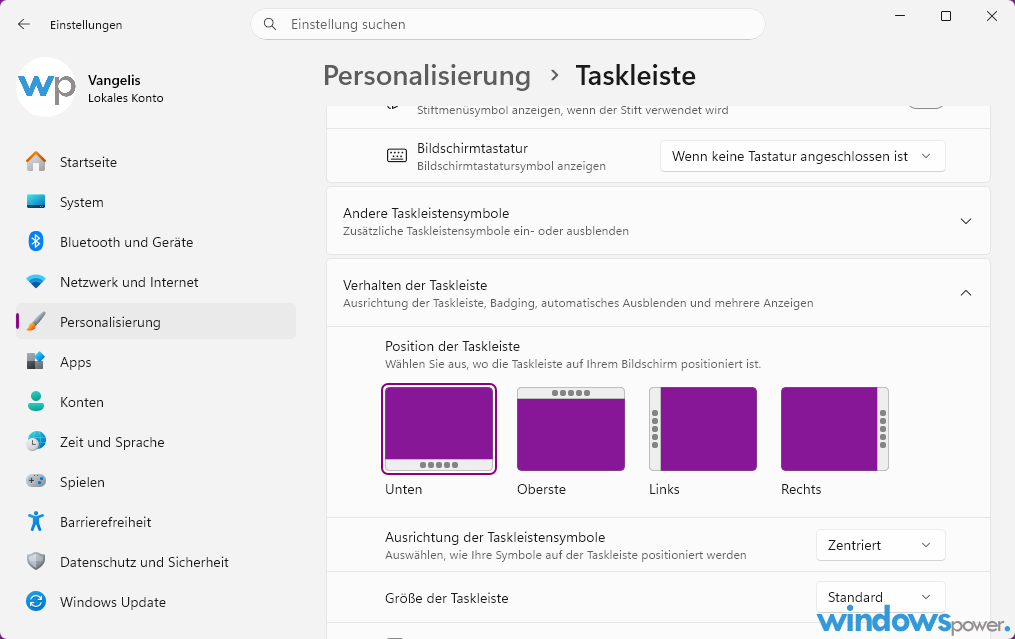 Windows 11 Taskleiste verschieben Vergleich der Positionen oben unten links und rechts