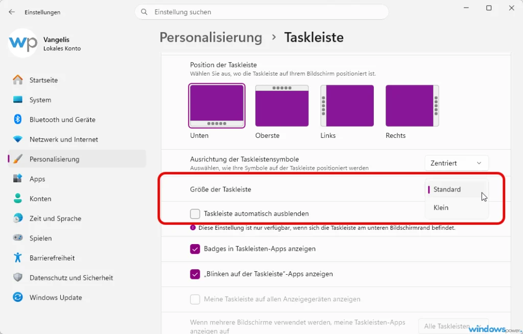 Windows 11 Taskleistengroesse in den Einstellungen aendern Windows 11 Taskleistengröße in den Einstellungen ändern