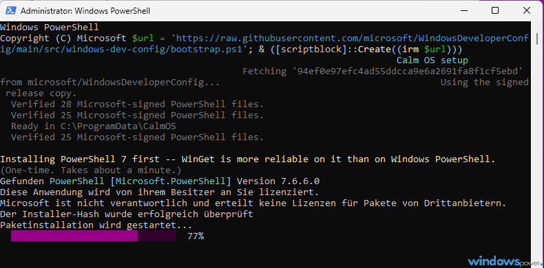 Windows Developer Config Befehl in PowerShell als Administrator eingefuegt Windows Developer Config Befehl in PowerShell als Administrator eingefügt