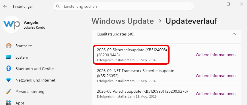 Windows Update Einstellungsseite mit verfuegbarem Update KB5124008 Windows 11 Mauszeiger-Bug Windows Update Einstellungsseite mit verfügbarem Update KB5124008