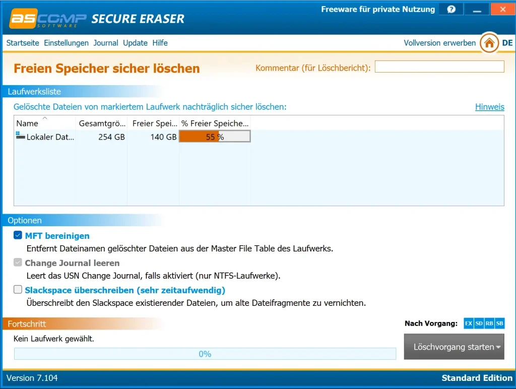 freien Speicher loeschen freien Speicher löschen