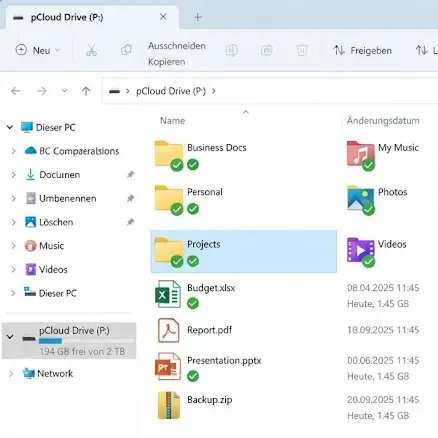 pCloud Drive virtuelles Laufwerk im Windows 11 pCloud Drive virtuelles Laufwerk im Windows 11 Explorer