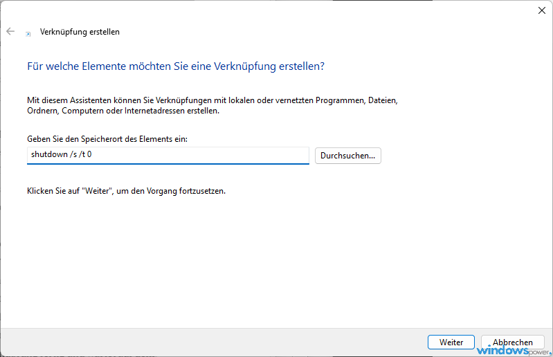Windows mit einem Klick herunterfahren