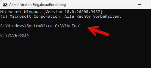 ViVeTool Ordner wechseln