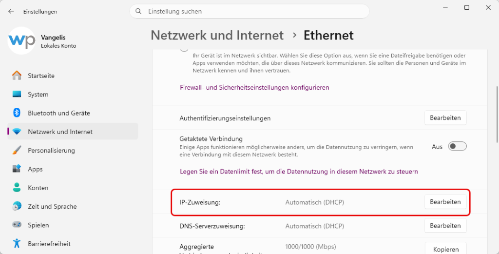 Windows 11 statische IP-Adresse setzen und wieder auf DHCP zurückstellen Windows statische IP Adresse setzen