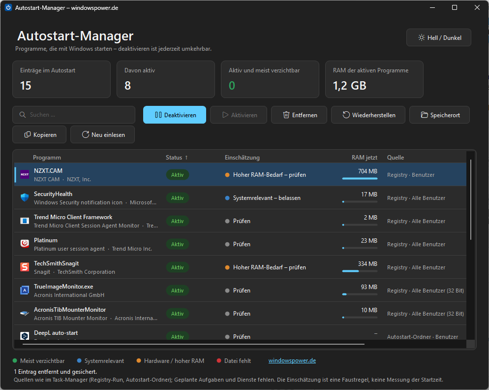 Autostart Manager dunkel Autostart Manager dunkel