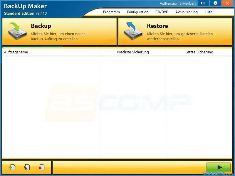 BackUp Maker BackUp Maker Hauptfenster nach der Installation unter Windows 11